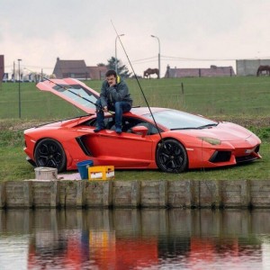 Create meme: fishing with Lamborghini, fisherman on a Lamborghini