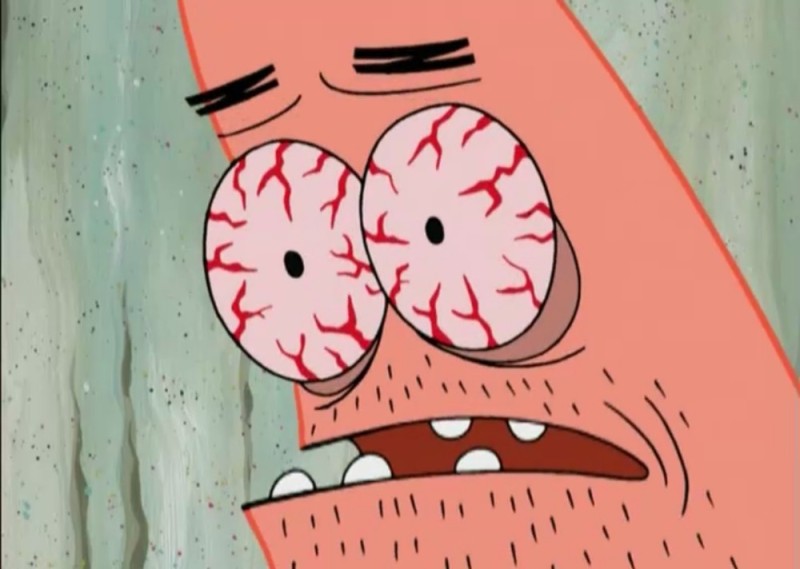 Create meme: sleep is for the weak , crazy memes, Patrick with red eyes