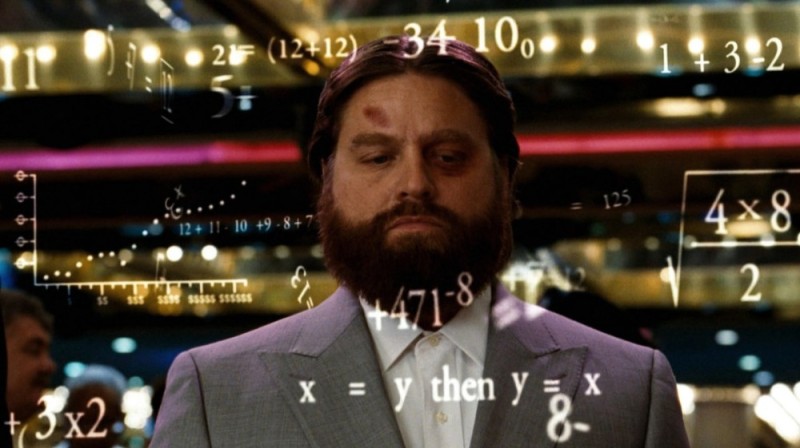 Create meme: the hangover meme with the calculation, meme galifianakis with formulas, Zach Galifianakis the hangover