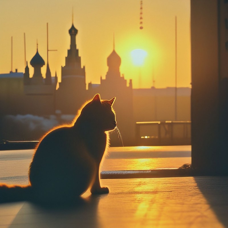 Create meme: the cat in the kremlin, a cat at sunset, the cat at sunset