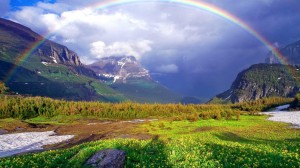 Create meme: rainbow, mountains, rainbow in the mountains