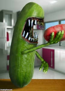 Создать мем: pickle rick monster, смешной огурец, кукумбер