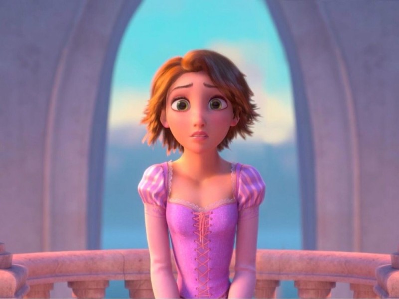 Create meme: Rapunzel with a square, Rapunzel with short hair, Rapunzel with dark hair