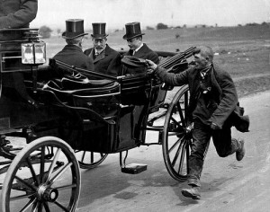 Create meme: photo of a beggar running after the carriage of the king of England, beggar for coach