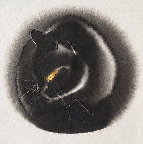 Create meme: andrew penovak cats, Serbian artist endre penovac, black cat in watercolor