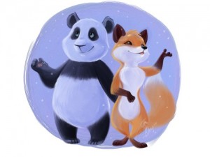 Создать мем: стеклянные фигурки, panda and fox, панда и лиса картинки