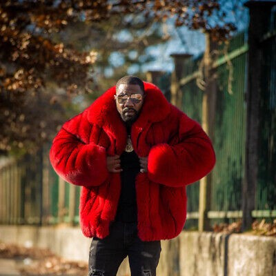 Create meme: Rick Ross in a fur coat, mens fur coat, men's red fur coat