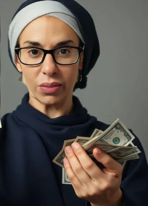 Create meme: A Muslim woman with money, money in the hands of a Muslim woman, Muslim