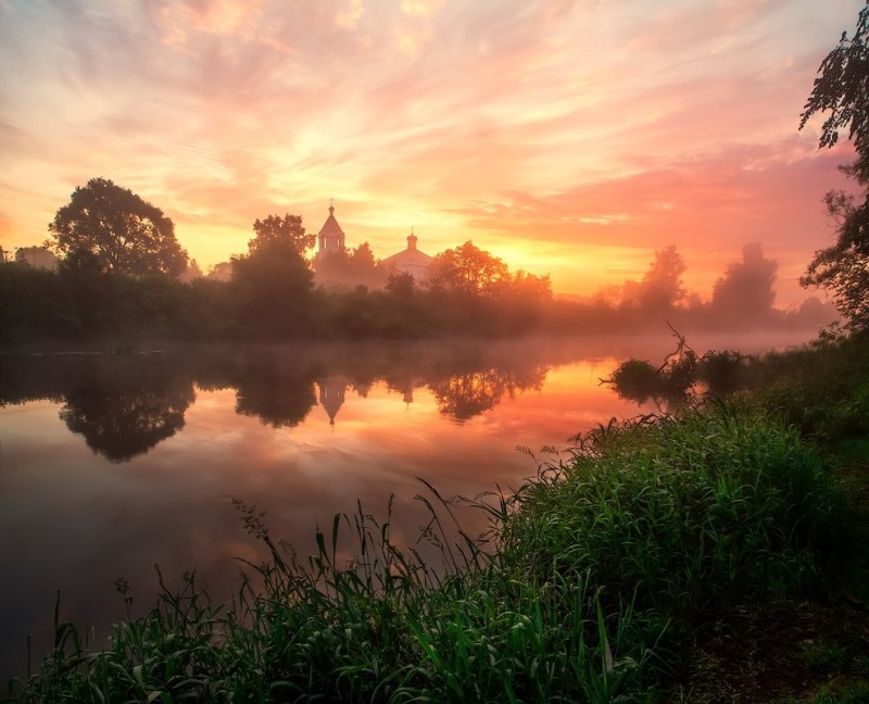 Create meme: Morning (dawn) (1534), summer dawn on the river, dawn on the river