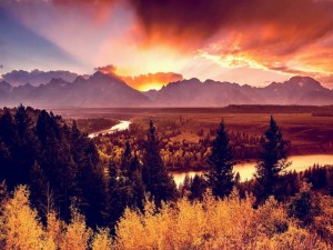 Create meme: the mountains landscape, the landscapes of Wyoming, sunset forest