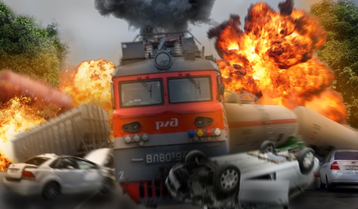 Создать мем: аварии поездов, мощный взрыв, подрыв поезда