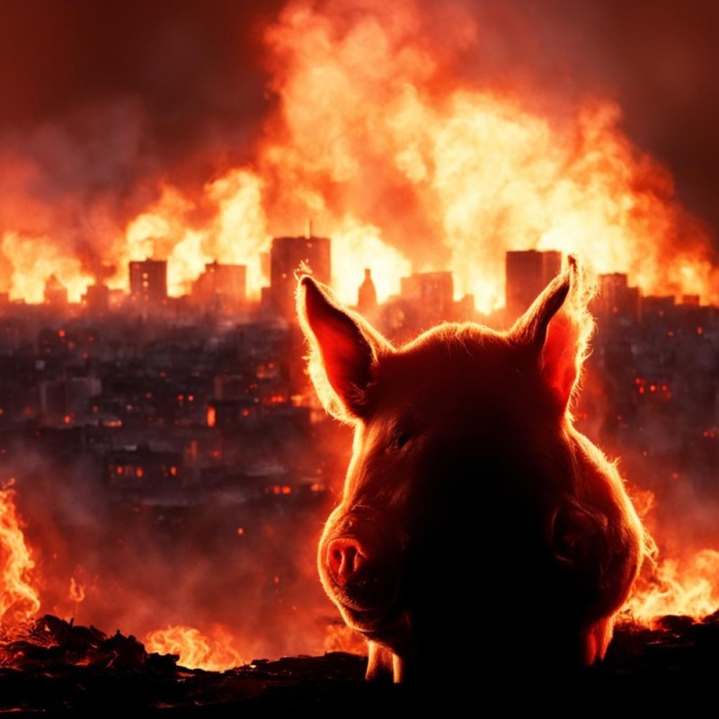 Create meme: The pig is on fire, pig , The fiery pig