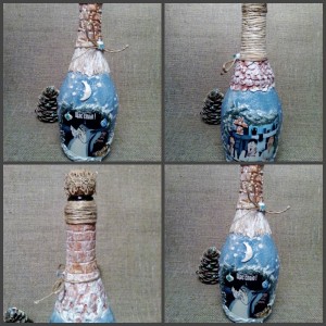 Create meme: decoupage bottles with sequins, decor bottles, decoupage bottles of champagne