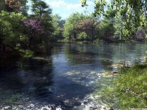 Create meme: river art, beautiful river art, the nature of the river