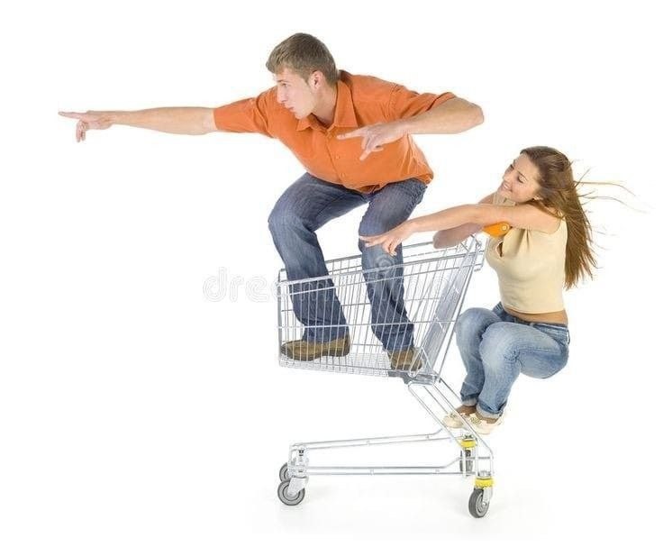 Create meme: shopping cart, the man with the cart, pushing a cart on a white background