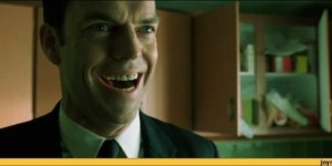 Create meme: hugo weaving, laugh, matrix revolutions