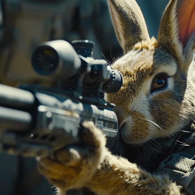 Create meme: evil rabbit, rabbit hunter, The hare is a sniper