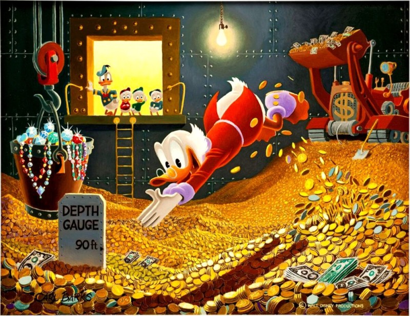 Create meme: scrooge mcduck painting, Scrooge McDuck painting with money, The Scrooge McDuck painting