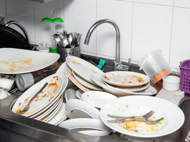 Create meme: a mountain of dirty dishes, dirty dishes , dirty dishes in the sink