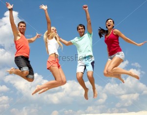 Create meme: young people on the beach having fun, happy people in nature jump, happy people 