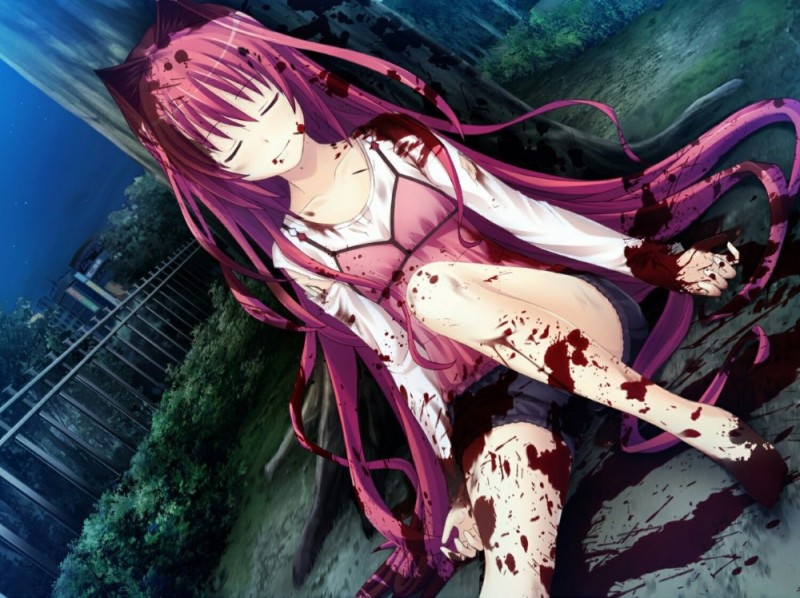 Create meme: Gurenka Kuon anime, anime girl in blood, young gasai anime