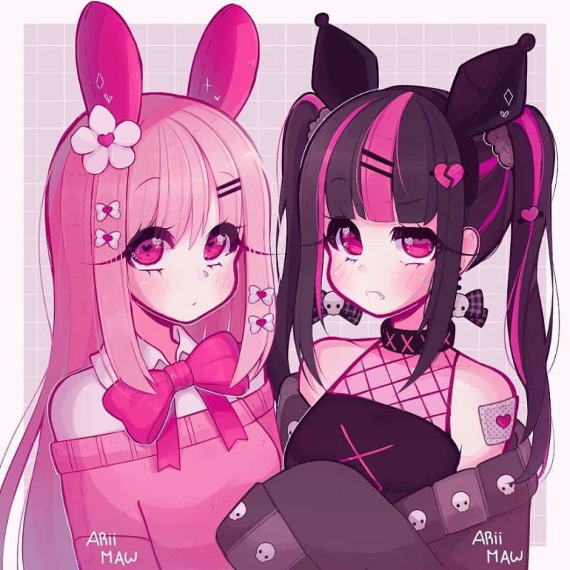 Create meme: anime girl, Kuromi and Mai Melody, anime characters