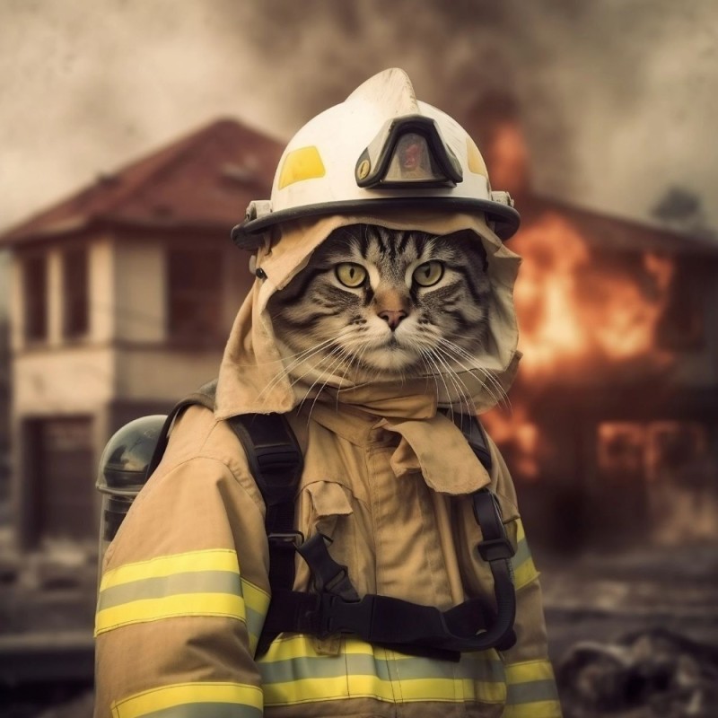Создать мем: коты пожарники нейросеть милота, кошки спасатели, котик пожарный