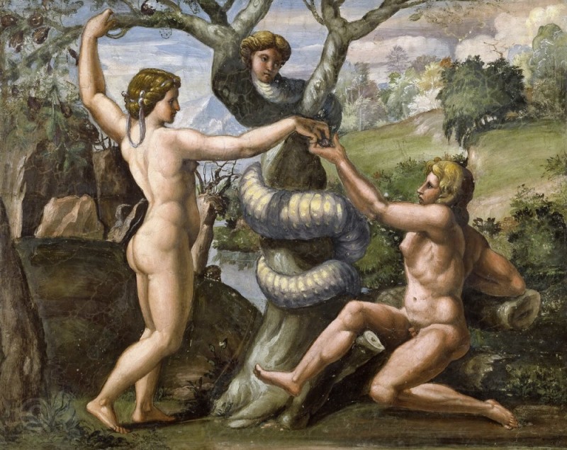 Create meme: Raphael Santi the fall, The fall of michelangelo, Adam and Eve the Serpent Tempter