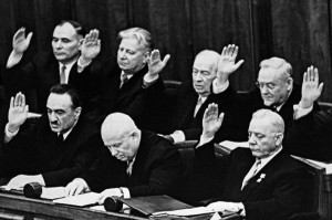 Create meme: Khrushchev against Malenkov, the Plenum of the Central Committee 1957, The Central Committee of the CPSU