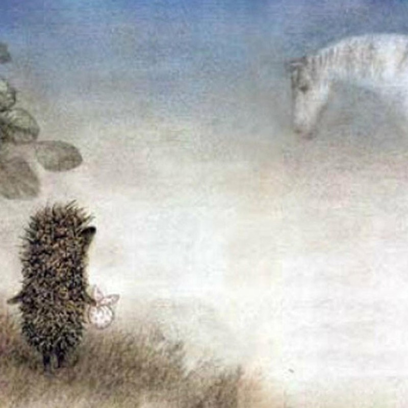 Create meme: Norstein hedgehog in the fog, horse hedgehog in the fog, hedgehog painting