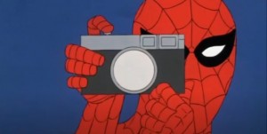 Create meme: Spiderman cartoon, Spiderman meme binoculars, spider-man