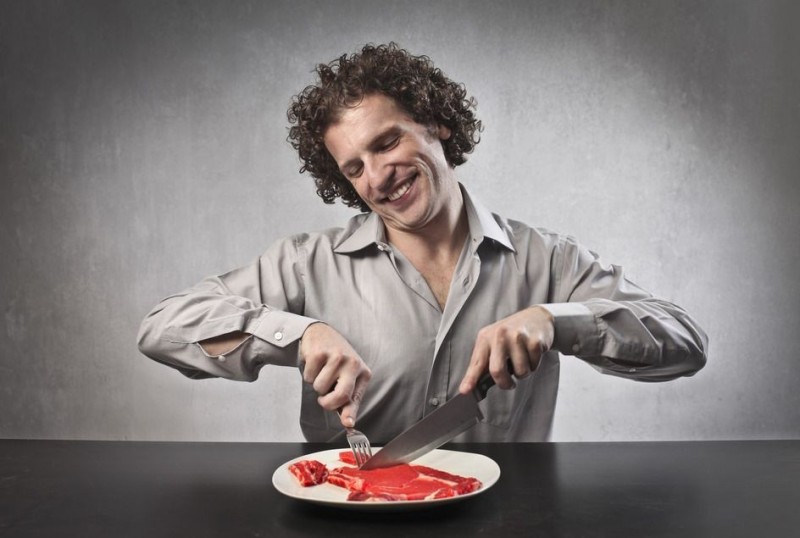 Create meme: The man with the plate, male , a man eats meat