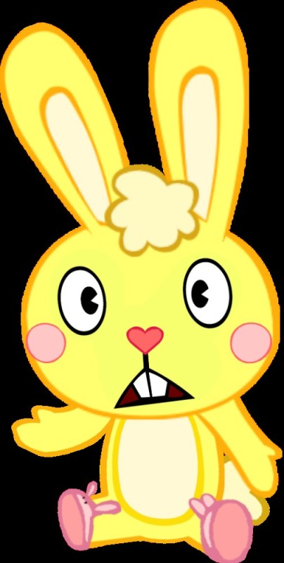 Create meme: happy tree friends yellow rabbit, yellow hare happy tree friends, Happy three friends sniffles