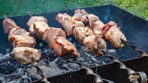 Create meme: the skewers on the grill, kebabs on the nature, kebab