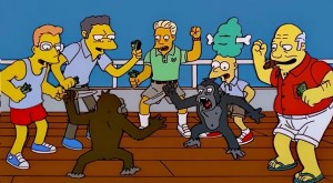 Create meme: the monkey from the simpsons, the simpsons battle of the apes, monkeys fight the simpsons