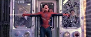 Create meme: spider-man, spider-man train, spider-man stops the train
