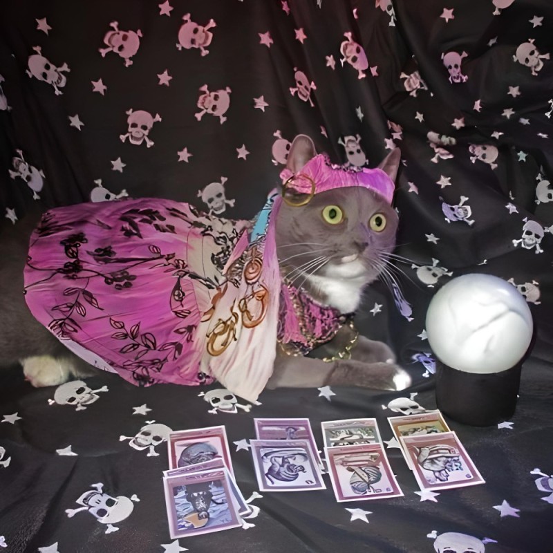 Create meme: a cat in a kimono, the cat is wondering, fortune teller cat