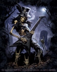 Create meme: a skeleton with a guitar