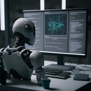 Create meme: robot, screen, trading robot