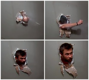 Create meme: Chris Hemsworth breaks through the wall meme, Thor breaks a wall meme, Chris Hemsworth breaks through the wall