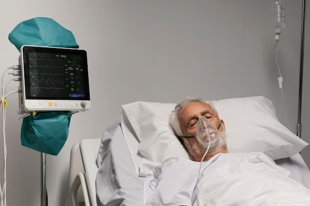 Создать мем: пациент в больнице, пациент в реанимации, аппарат искусственной вентиляции лёгких