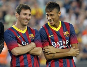 Create meme: Lionel Messi and neymar, messi neymar, Dzyuba Messi neymar