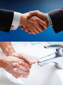 Create meme: wash hands, template meme handshake, said Hello I washed my hands