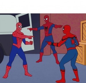 Create meme: four spider-men meme, 2 spider-man meme, meme two spider-man