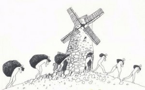 Создать мем: ветряная мельница рисунок карандашом, ветряная мельница эскиз, ветряная мельница иллюстрация