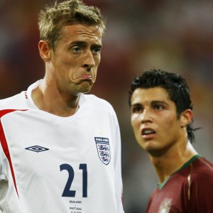 Create meme: funny faces of players, Cristiano Ronaldo to, peter crouch