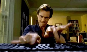 Create meme: Bruce Almighty prints, Bruce Almighty at the computer GIF, Jim Carrey gif