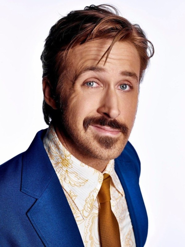 Create meme: Ryan Gosling with a mustache, nice guys ryan gosling, gosling ryan thomas