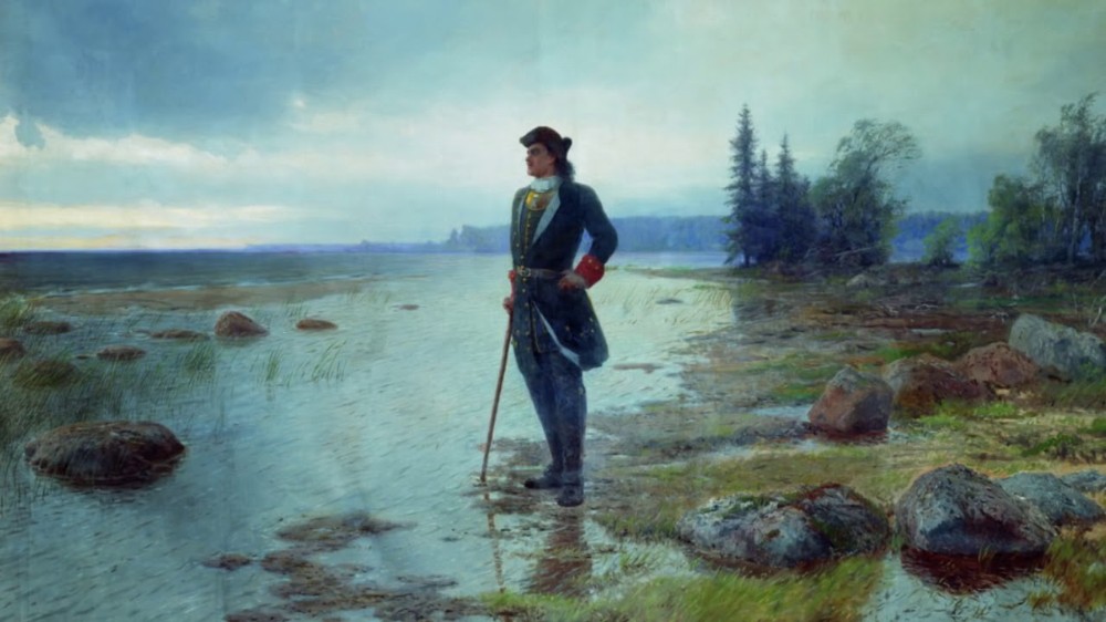 Create meme: Peter the Great on the shore of the desert waves, Venetsianov Peter the Great foundation of St. Petersburg, painting Peter the Great