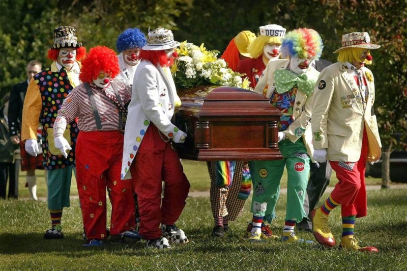 Create meme: The funeral clown, And the clown, funeral of the clown